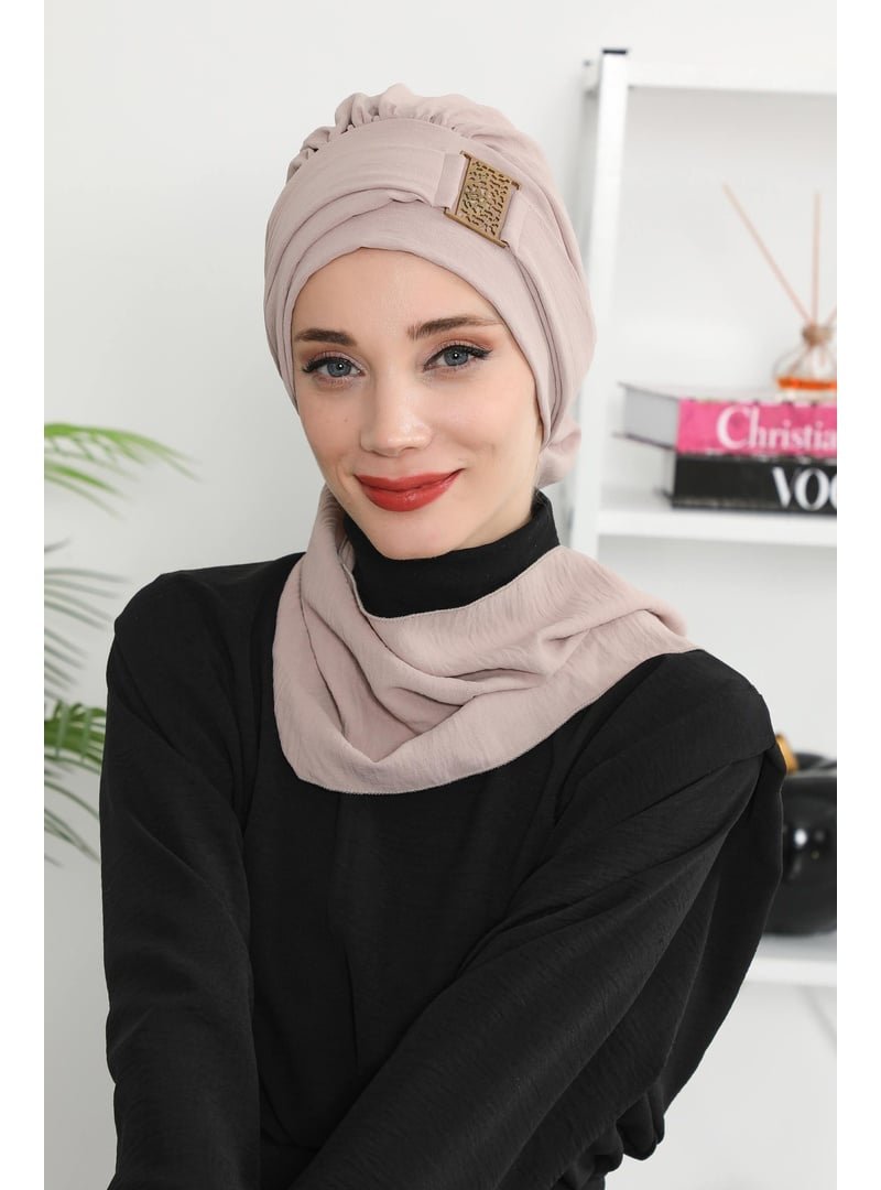 Aisha`s Design 11a Vizon Gold Aksesuarlı Aerobin Kumaş Hazır Türban,ht