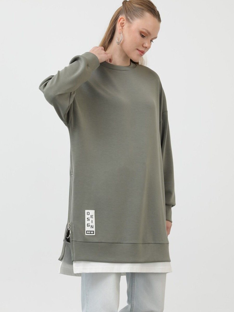 Puane Gri Modal Kumaş Arma Ve Fermuar Detaylı Sweatshirt