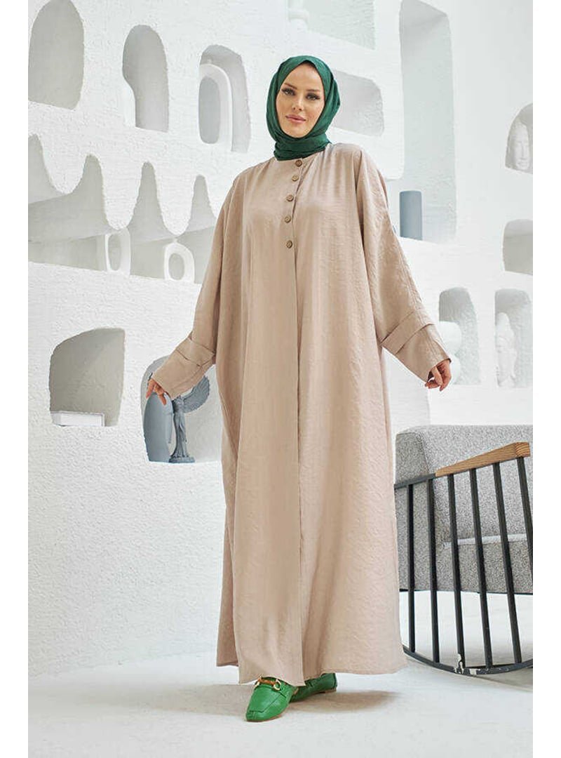 Neways Bej Modal Süs Düğmeli Abaya