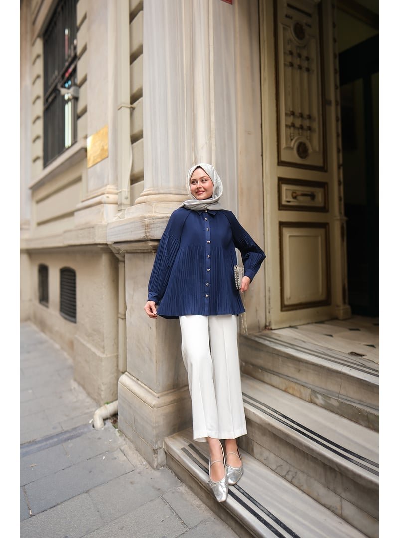 Locco Moda Lacivert Gold Düğme Ve Piliseli Gömlek