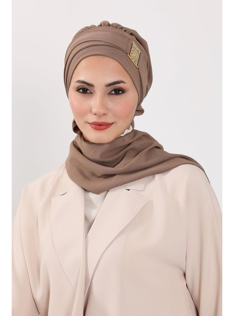 Aisha`s Design 11a Çikolata Gold Aksesuarlı Aerobin Kumaş Hazır Türban,ht