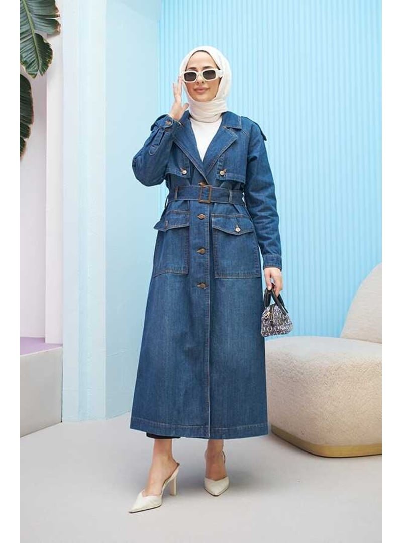 Neways Koyu Mavi Reglan Kollu Trençkot