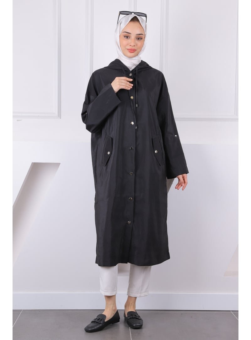 İmaj Butik Siyah Kapüşonlu Çıçıtlı Kap