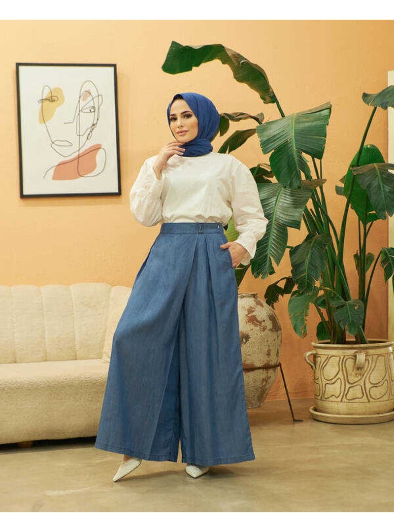 Neways Koyu Mavi Denim Tensel Pantolon Etek