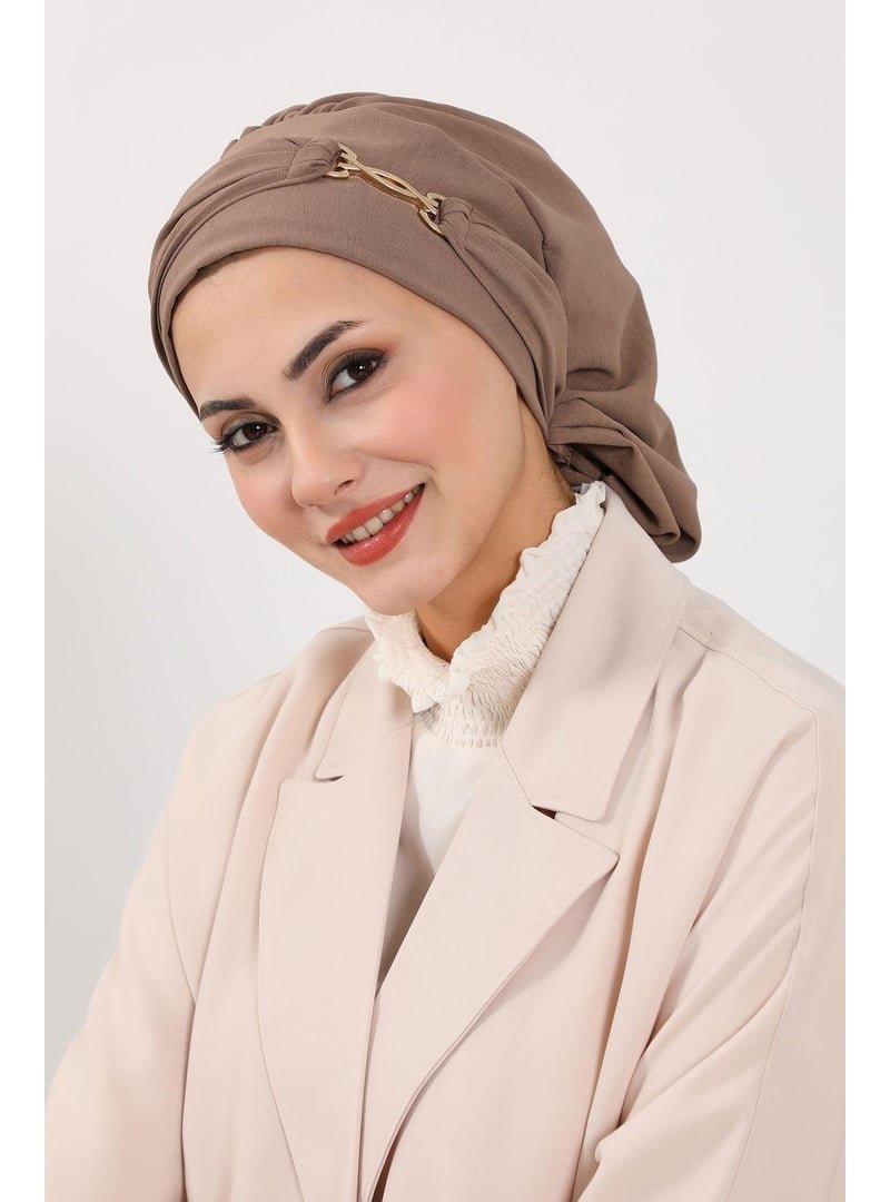 Aisha`s Design Çikolata Aerobin Kumaş Aksesuarlı Hazır Türban,ht
