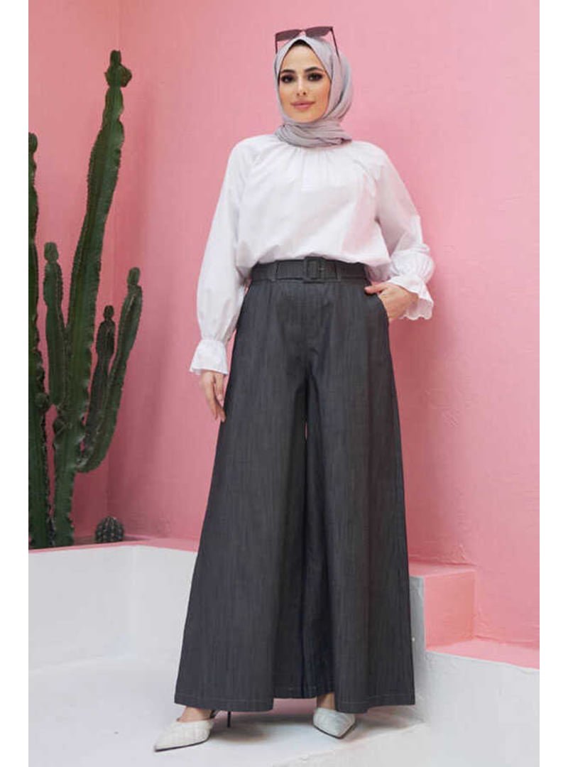 Neways Koyu Gri Denim Bol Paça Pantolon Etek