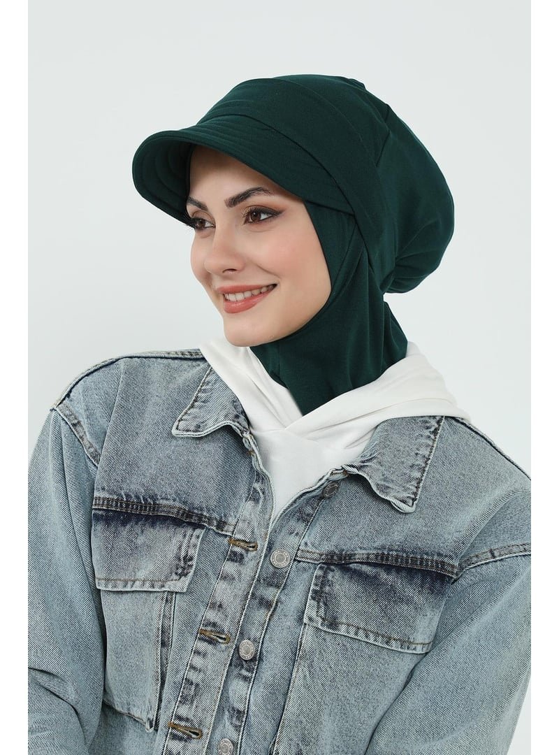 Aisha`s Design Koyu Yeşil Çıkarılabilir Siperlikli Bone,türban,b
