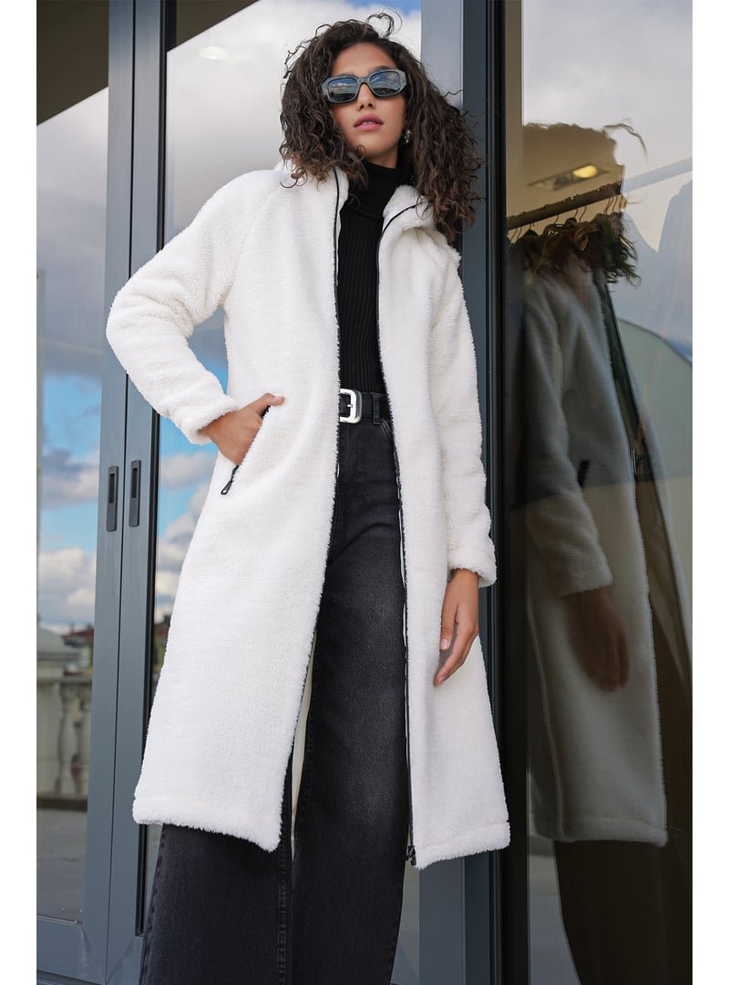 Bigdart Krem Kapüşonlu Peluş Kaban