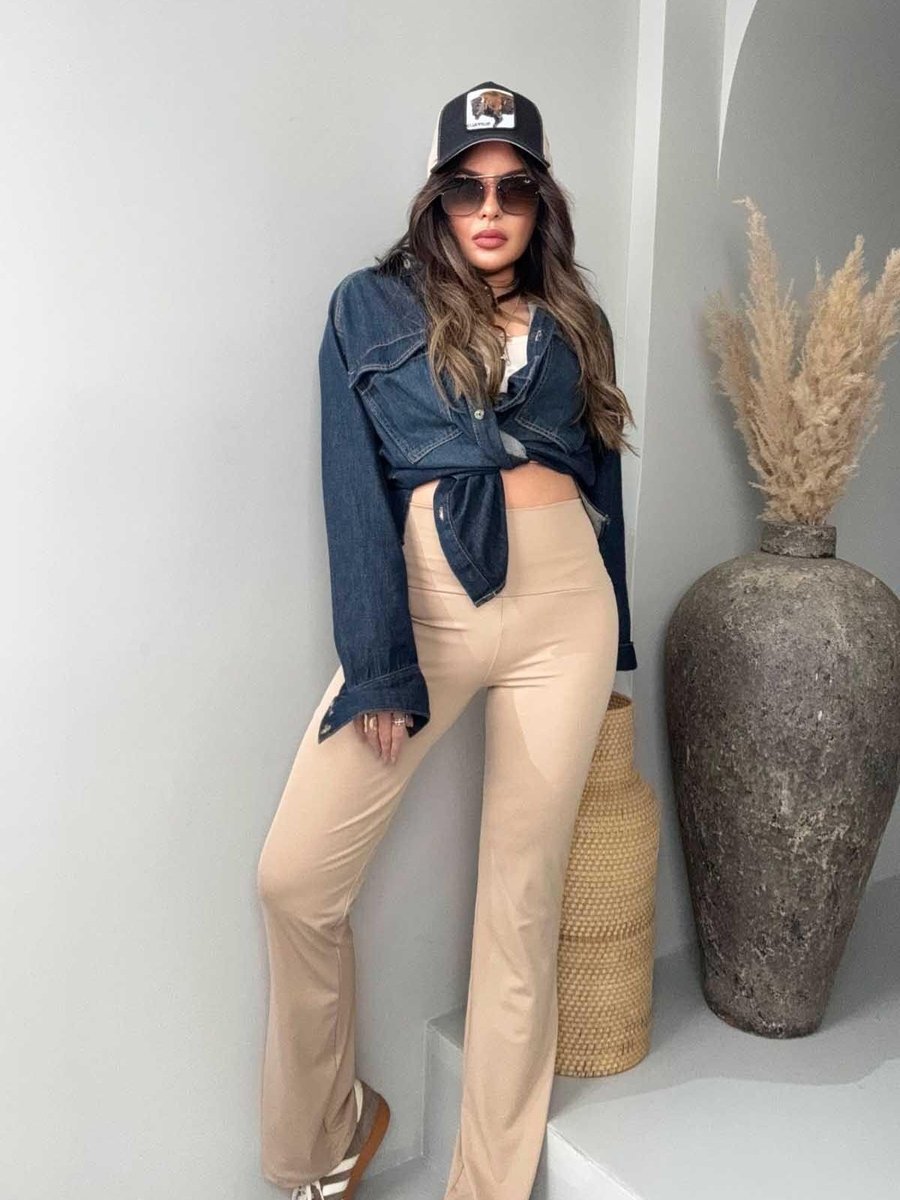 Sohotique By P Bej Silikon Baskı Detay Flare Tayt Pantolon