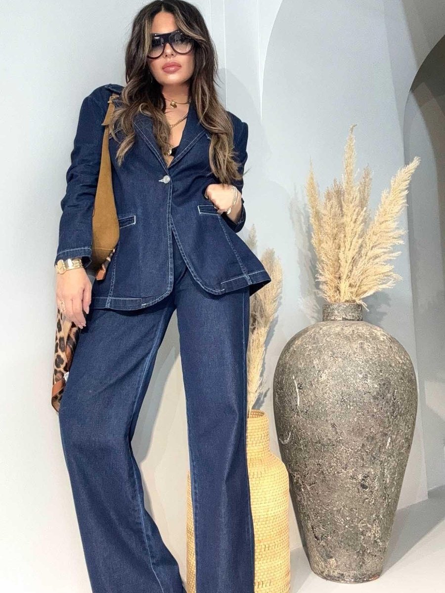 Sohotique By P Lacivert Dikiş Detay Palazzo Jean Pantolon