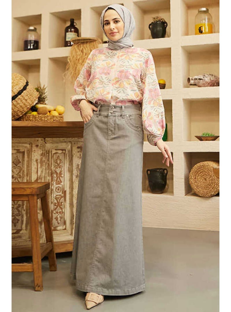 Neways Gri Denim Etek