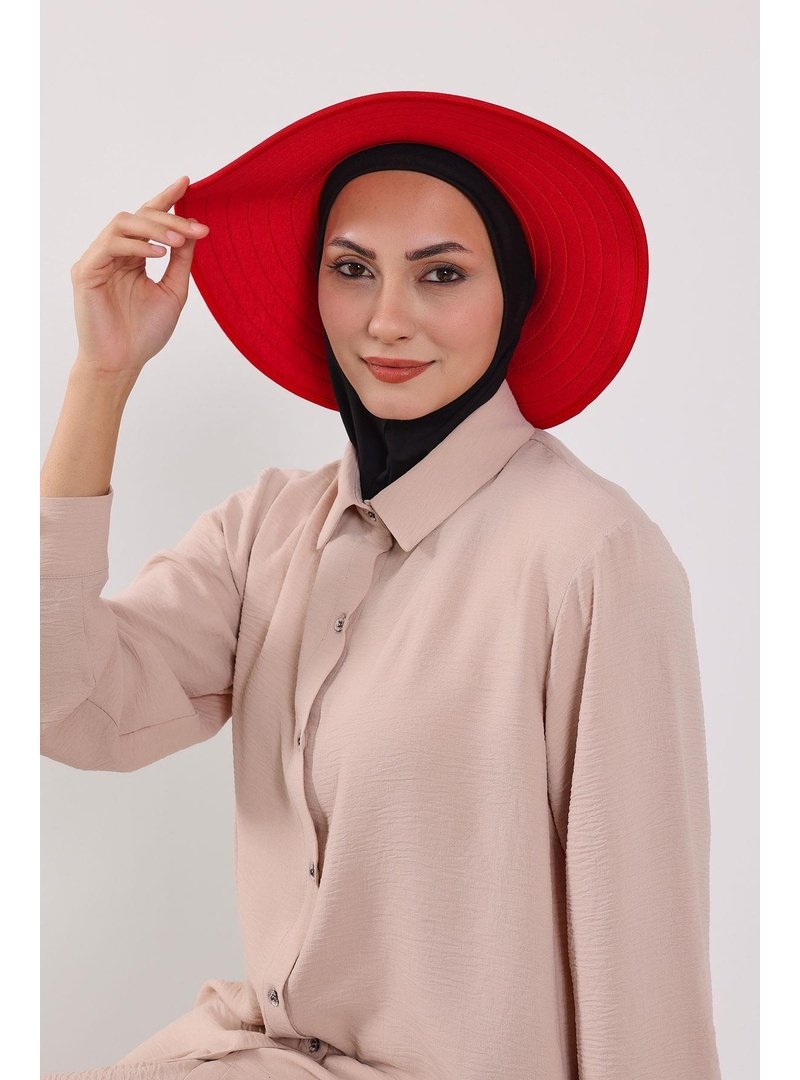 Aisha`s Design Kırmızı Nijya Boneli Çıkarılabilir Şapkalı Bone Türban,s Siyah