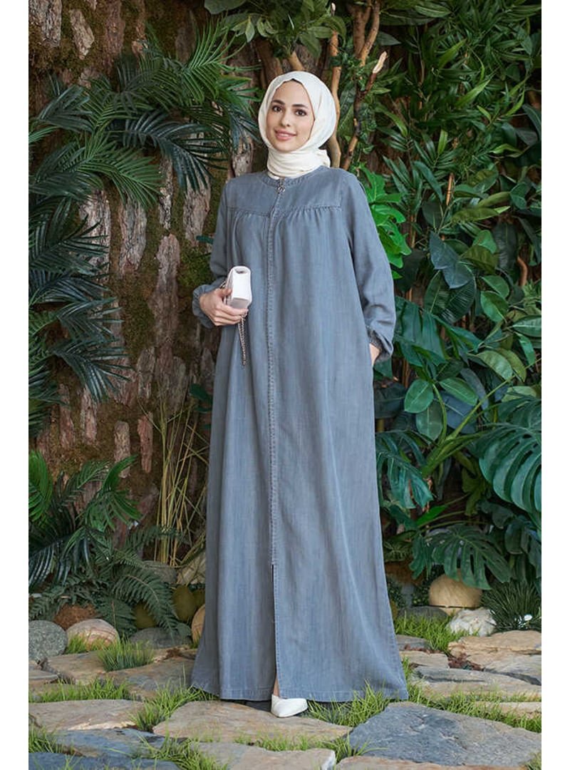 Neways Gri Denim Fermuarlı Ferace