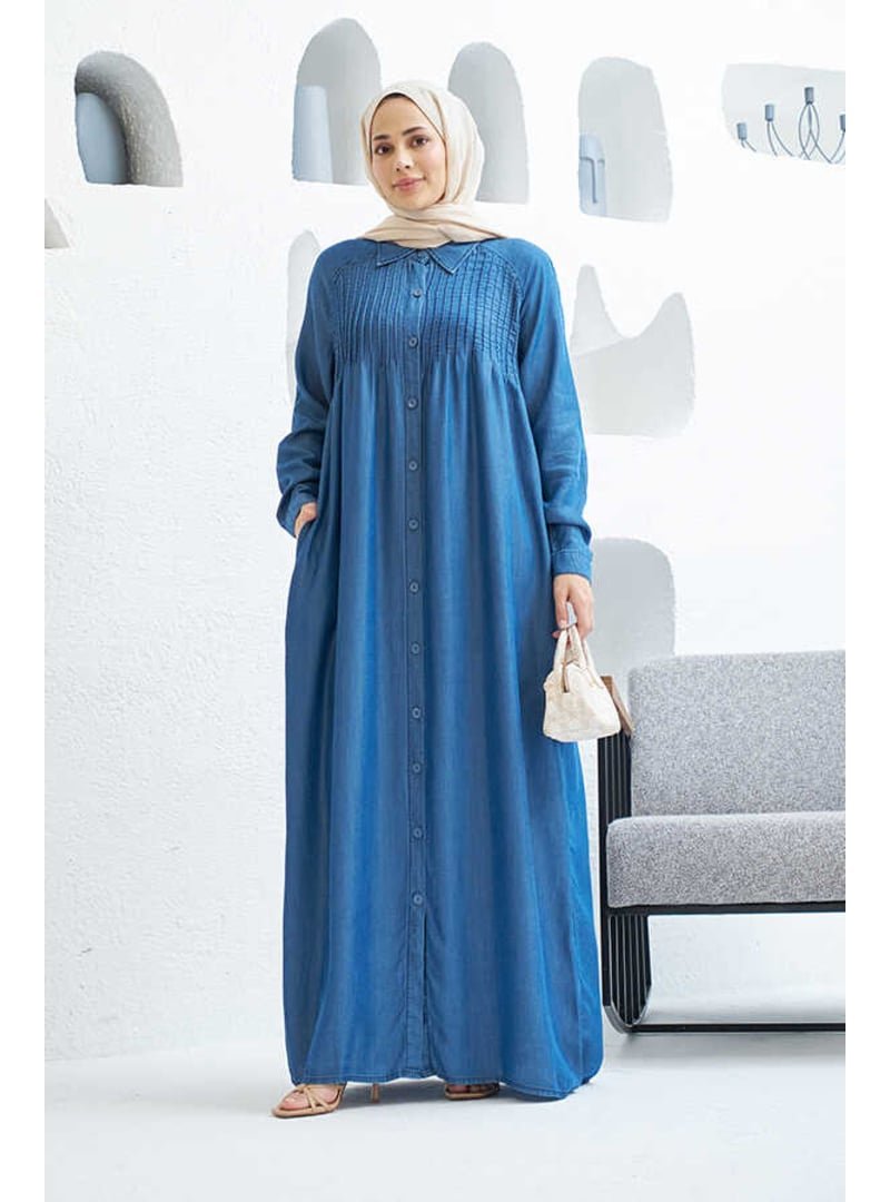 Neways Koyu Mavi Denim Nervürlü Ferace