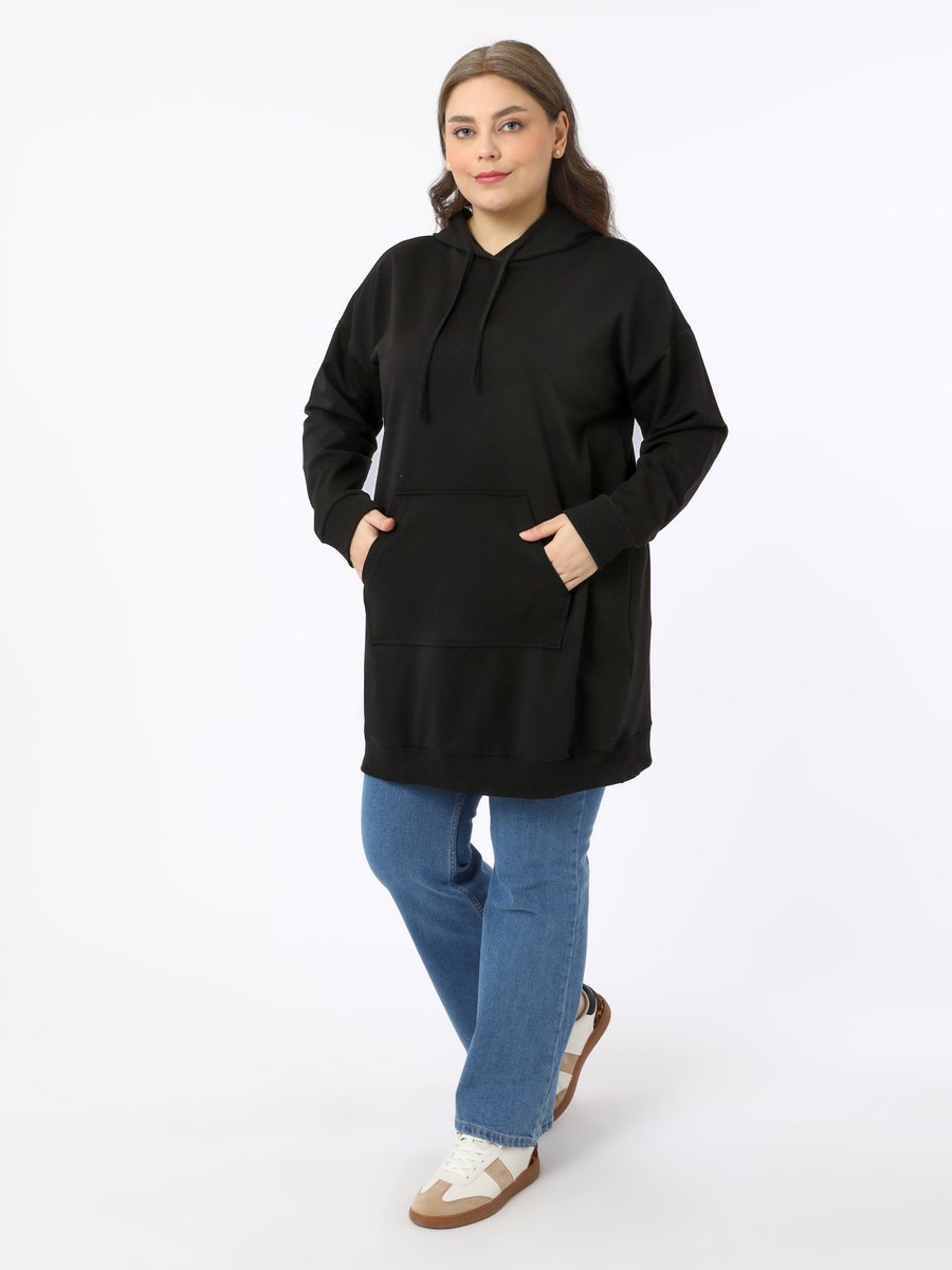 Alia Siyah Büyük Beden Kapüşonlu Sweatshirt
