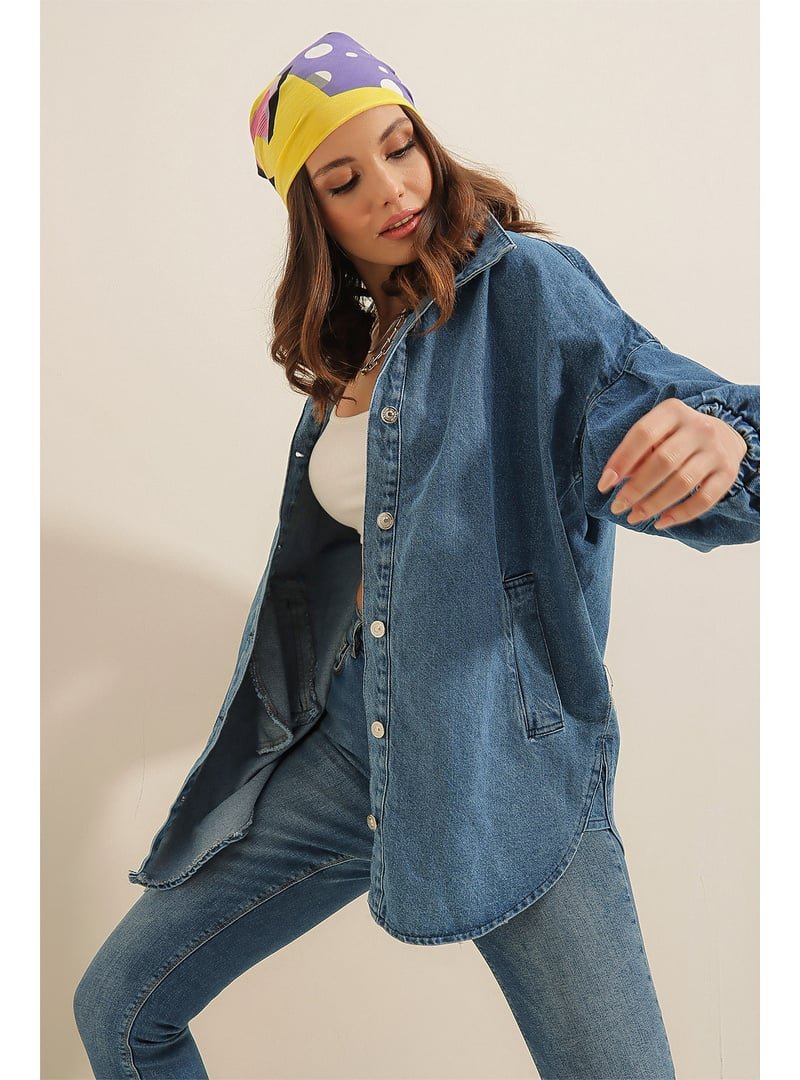 Bigdart Mavi Denim Balon Kollu Kot Ceket