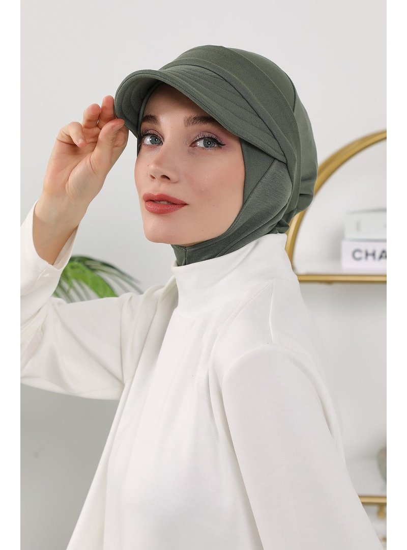 Aisha`s Design 82o Haki Dört Mevsim Kullanıma Uygun Furlarlı Çıkarılabilir Siperlikli Bone,türban,b