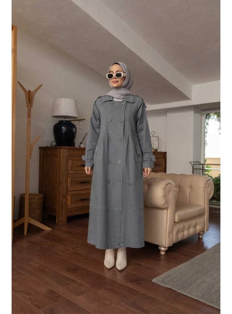 Neways Gri Reglan Kollu Süs Pileli Denim Ceket