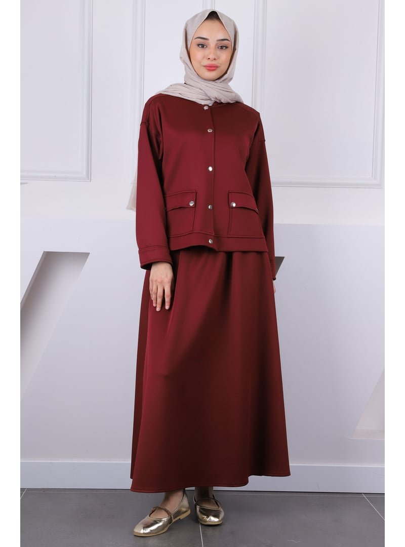 İmaj Butik Bordo Scuba Ceket Etekli Takım