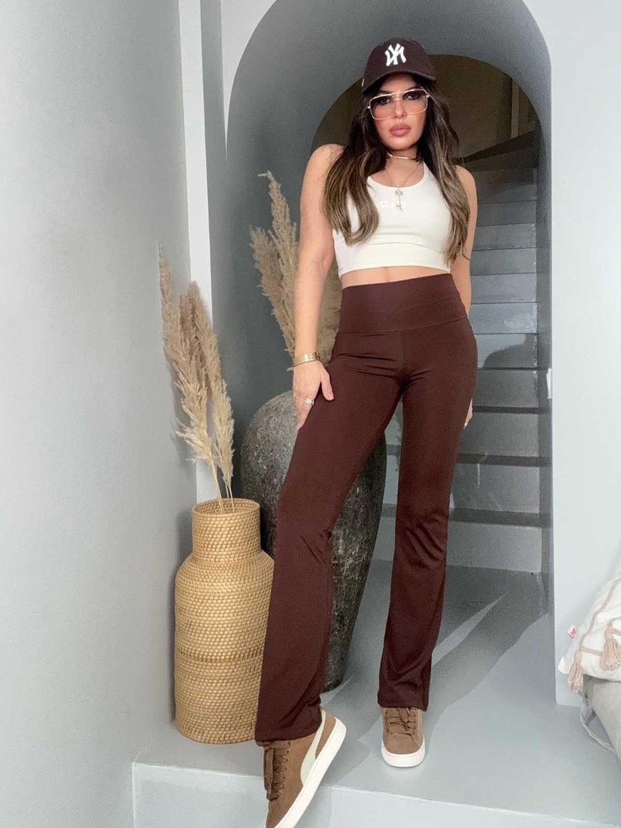 Sohotique By P Kahve Silikon Baskı Detay Flare Tayt Pantolon