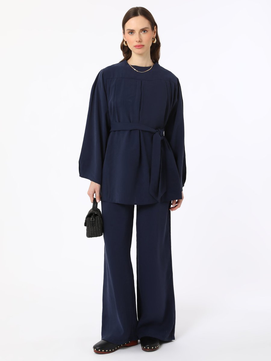 Refka Lacivert Exclusive Modal Kumaş Bağlama Detaylı İkili Takım