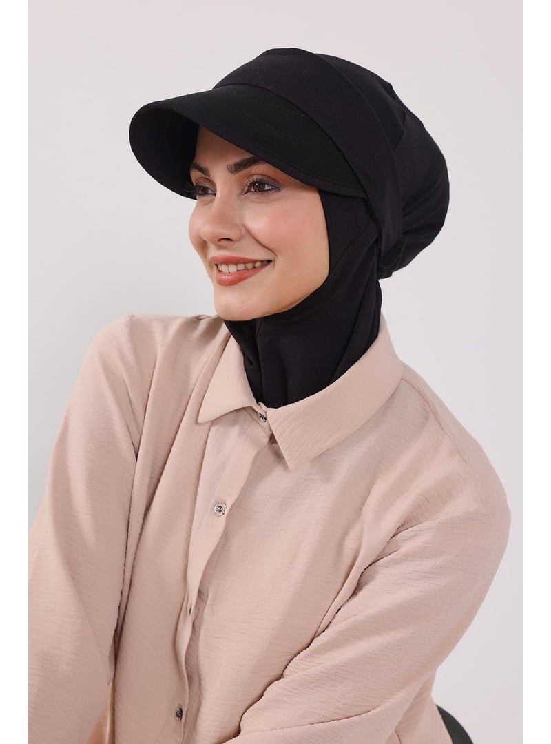 Aisha`s Design Siyah Nijya Boneli Çıkarılabilir Siperlikli Bone Türban,b
