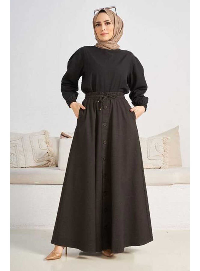 Neways Haki Denim Mevlana Düğmeli Etek
