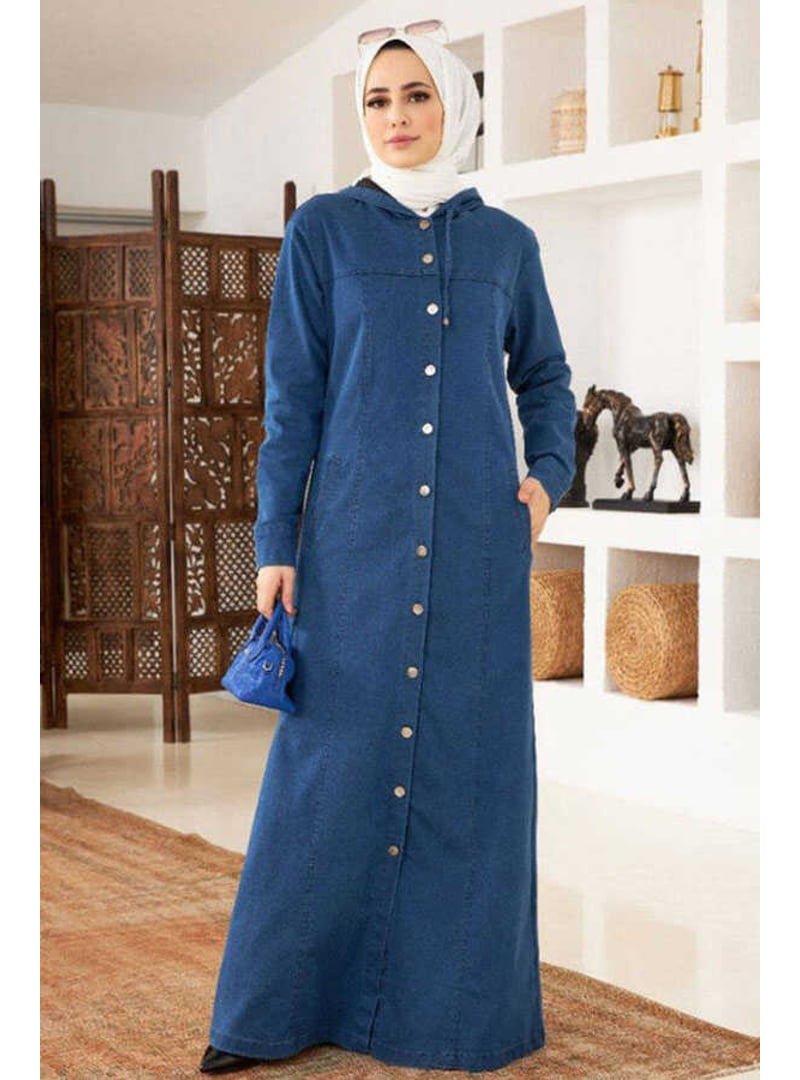 Neways Mavi Denim Kapşonlu Ferace