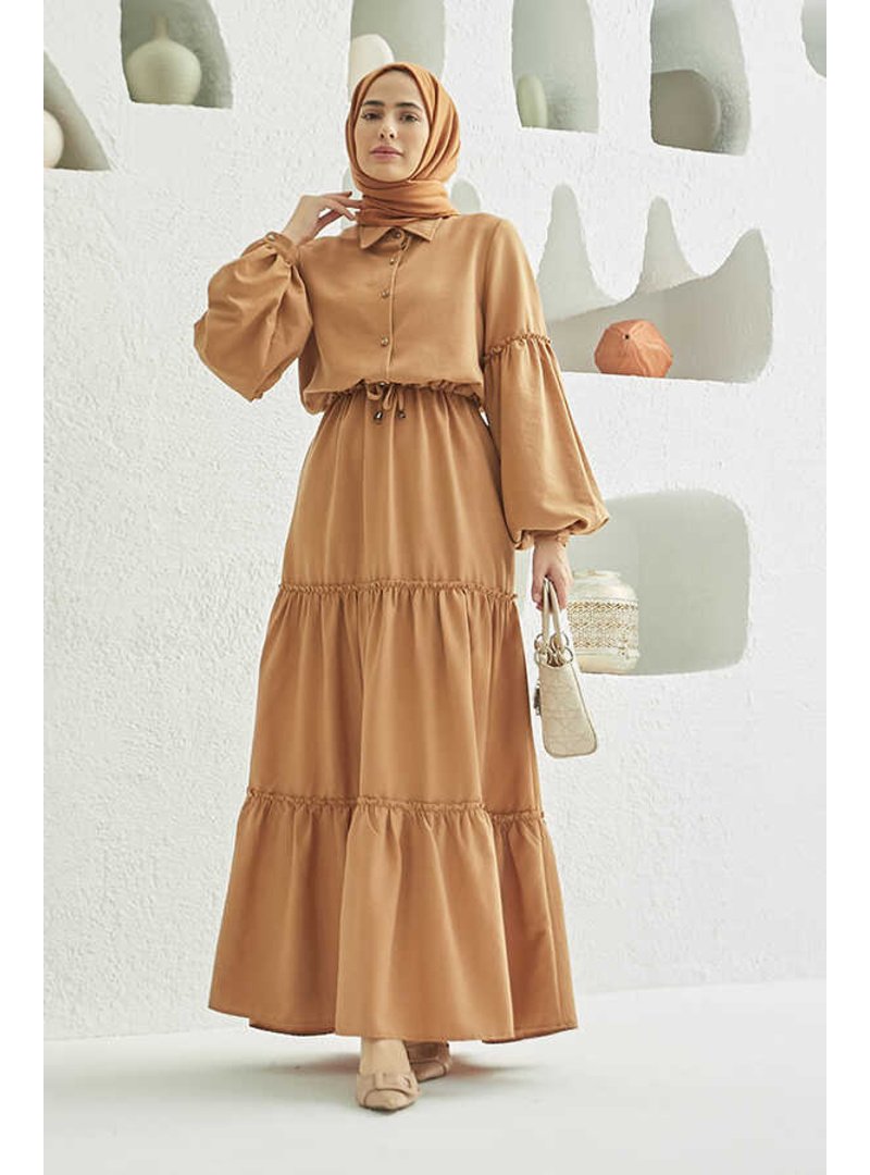 Neways Camel Carla Büzgülü Elbise
