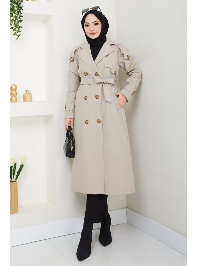 InStyle Omuzları Apolet Detaylı Astarlı Taş Trençkot