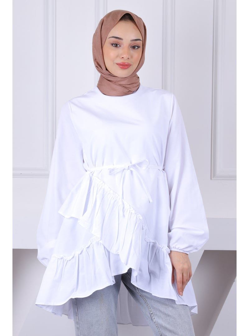 İmaj Butik Ekru Eteği Katlı Fırfırlı Tunik