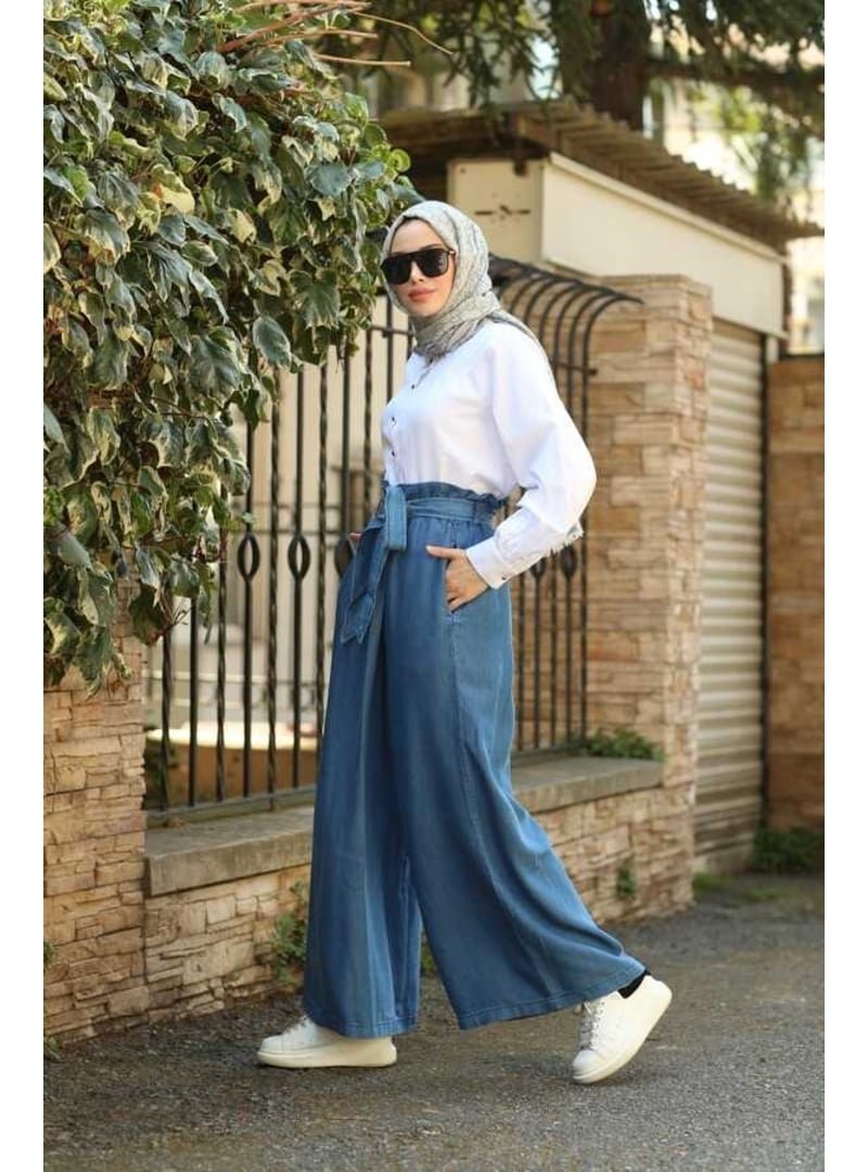Neways Mavi Denim Lastikli Pantolon Etek