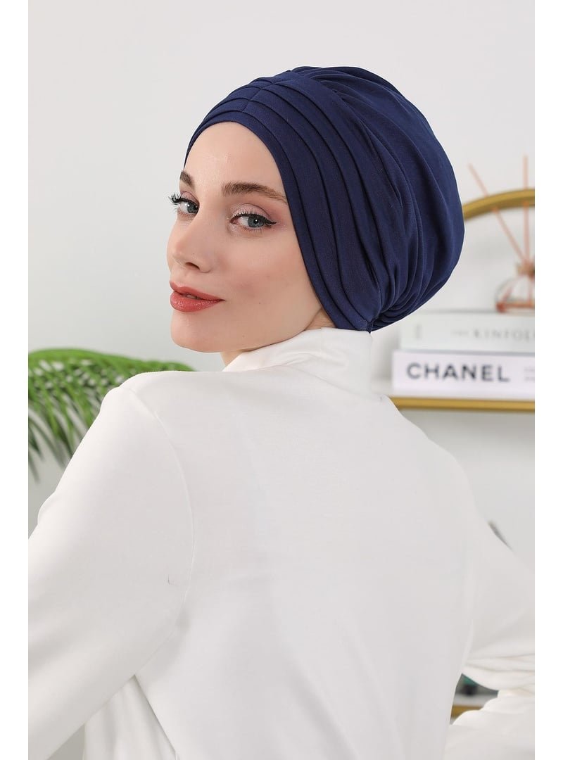 Aisha`s Design 13o Lacivert Dört Mevsim Kullanıma Uygun Mihrace Pileli Bone,b