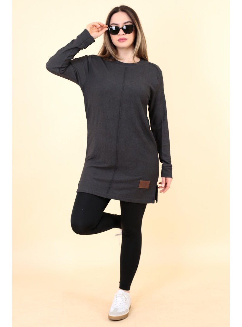 Pelsu Moda Gri Düz Tunik