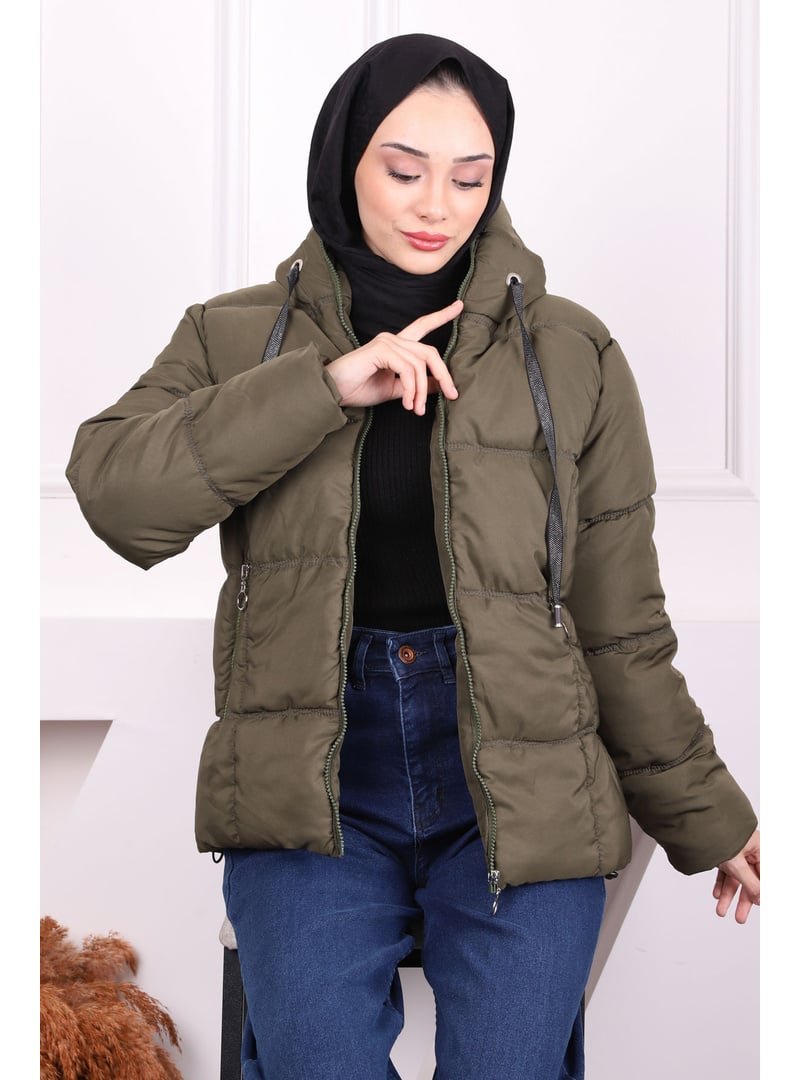 İmaj Butik Haki Kapüşonlu Cepli Şişme Mont