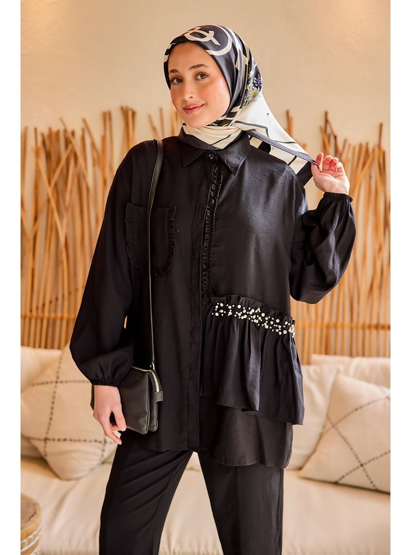 Locco Moda Siyah Cebi Taş Detaylı Takım