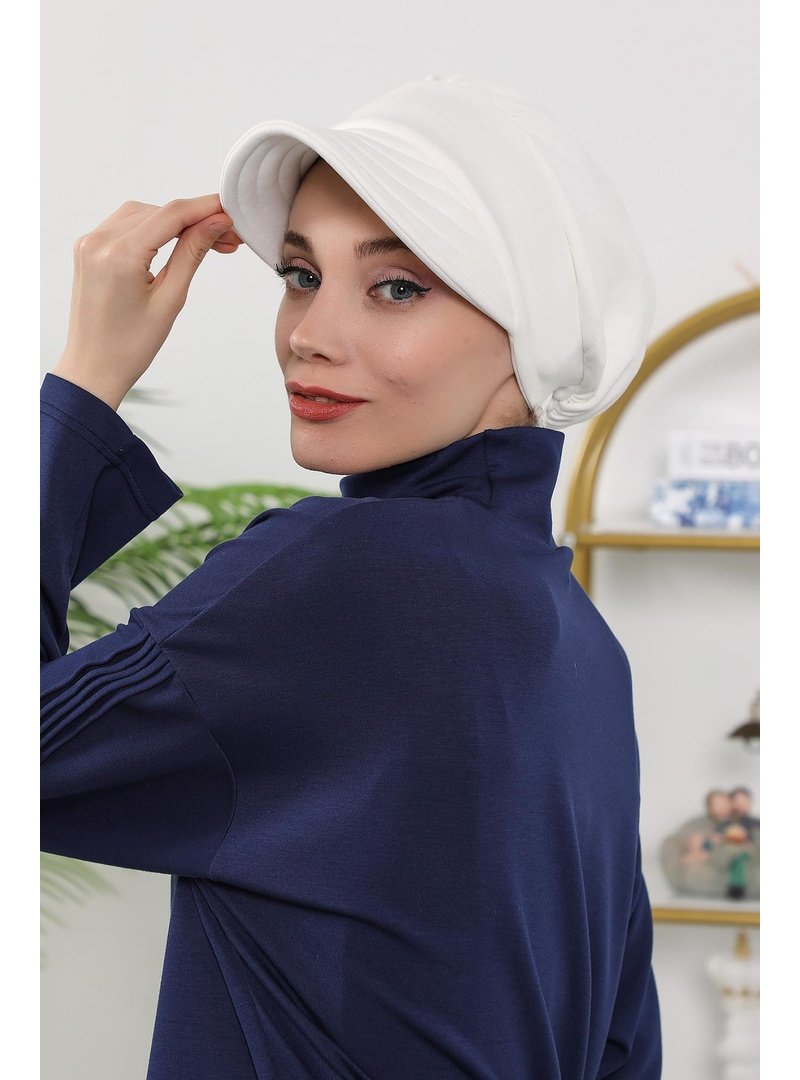 Aisha`s Design 73o Ekru Dört Mevsim Kullanıma Uygun Siperlikli Şapka Bone,b