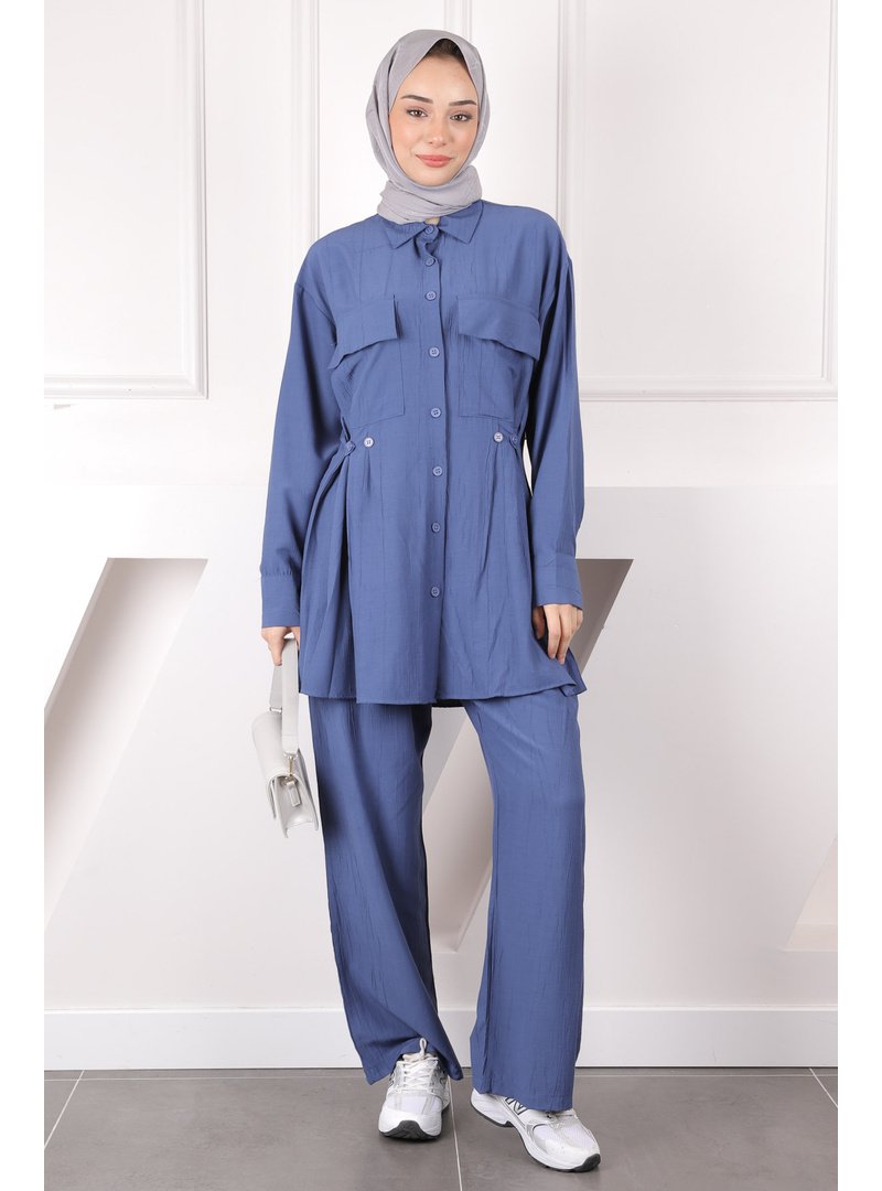 İmaj Butik İndigo Cepli Tunik Pantolonlu Takım