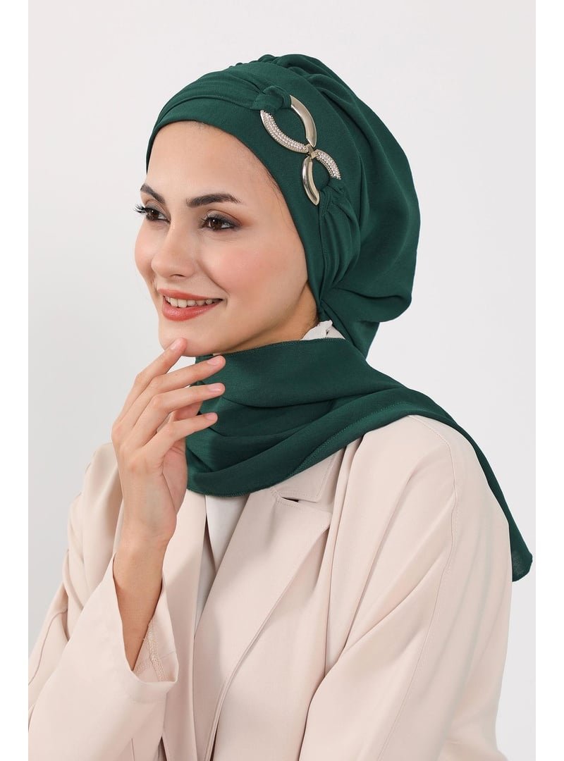 Aisha`s Design Koyu Yeşil Aksesuarlı Aerobin Kumaş Hazır Türban,ht