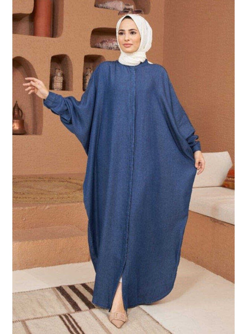 Neways Koyu Mavi Denim Tensel Abaya