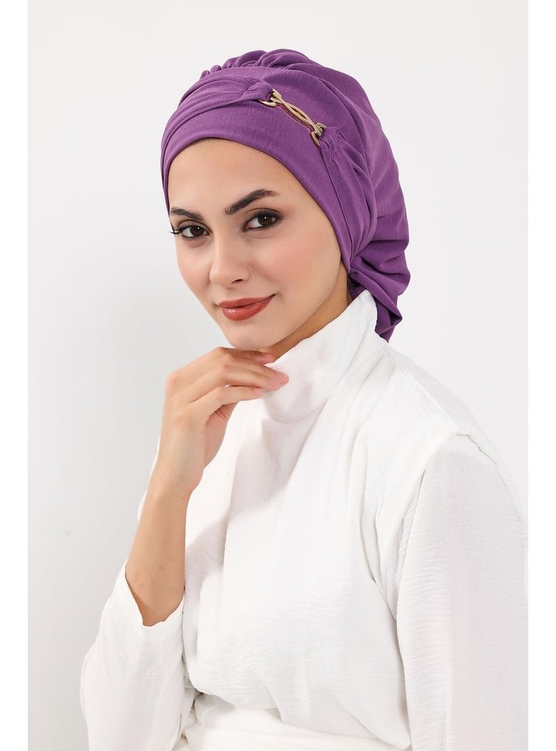 Aisha`s Design Mor Aerobin Kumaş Aksesuarlı Hazır Türban,ht