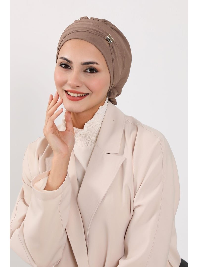 Aisha`s Design Çikolata Aksesuarlı Aerobin Kumaş Hazır Türban,ht