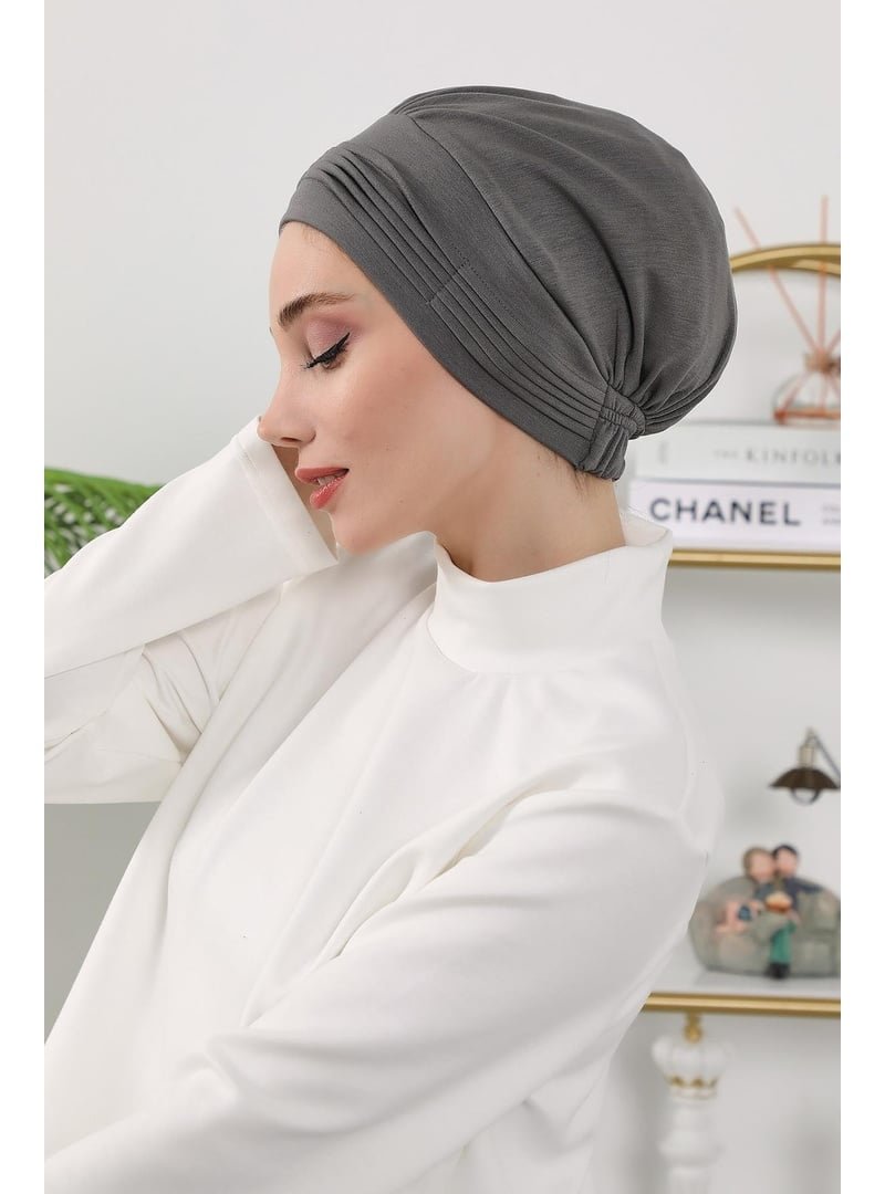 Aisha`s Design 19o Antrasit Dört Mevsim Kullanıma Uygun Mihrace Pileli Bone,b
