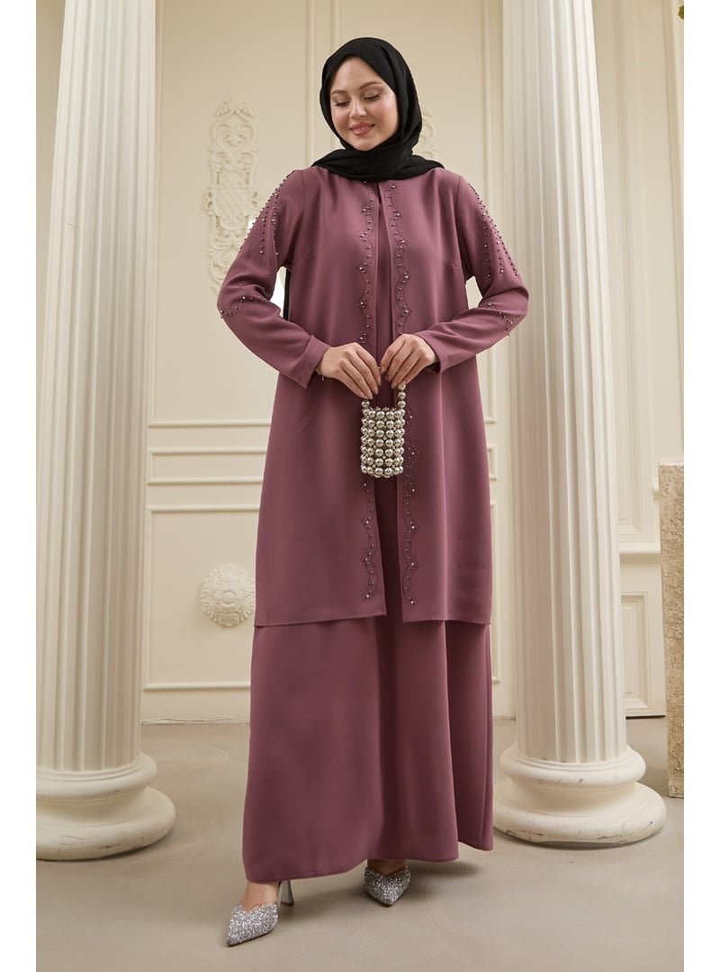 InStyle İncili Parça Detay Gül Kurusu Abaya