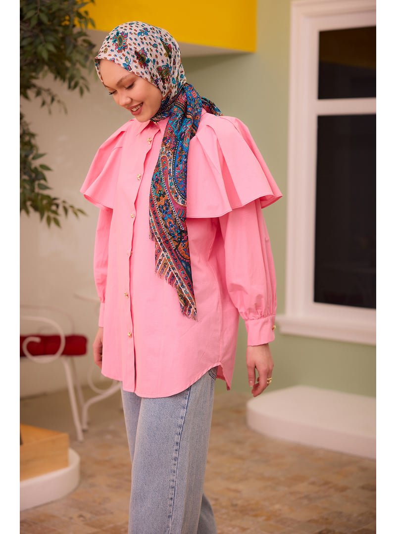 Locco Moda Pembe Kolları Valonlu Düğme Detaylı Gömlek