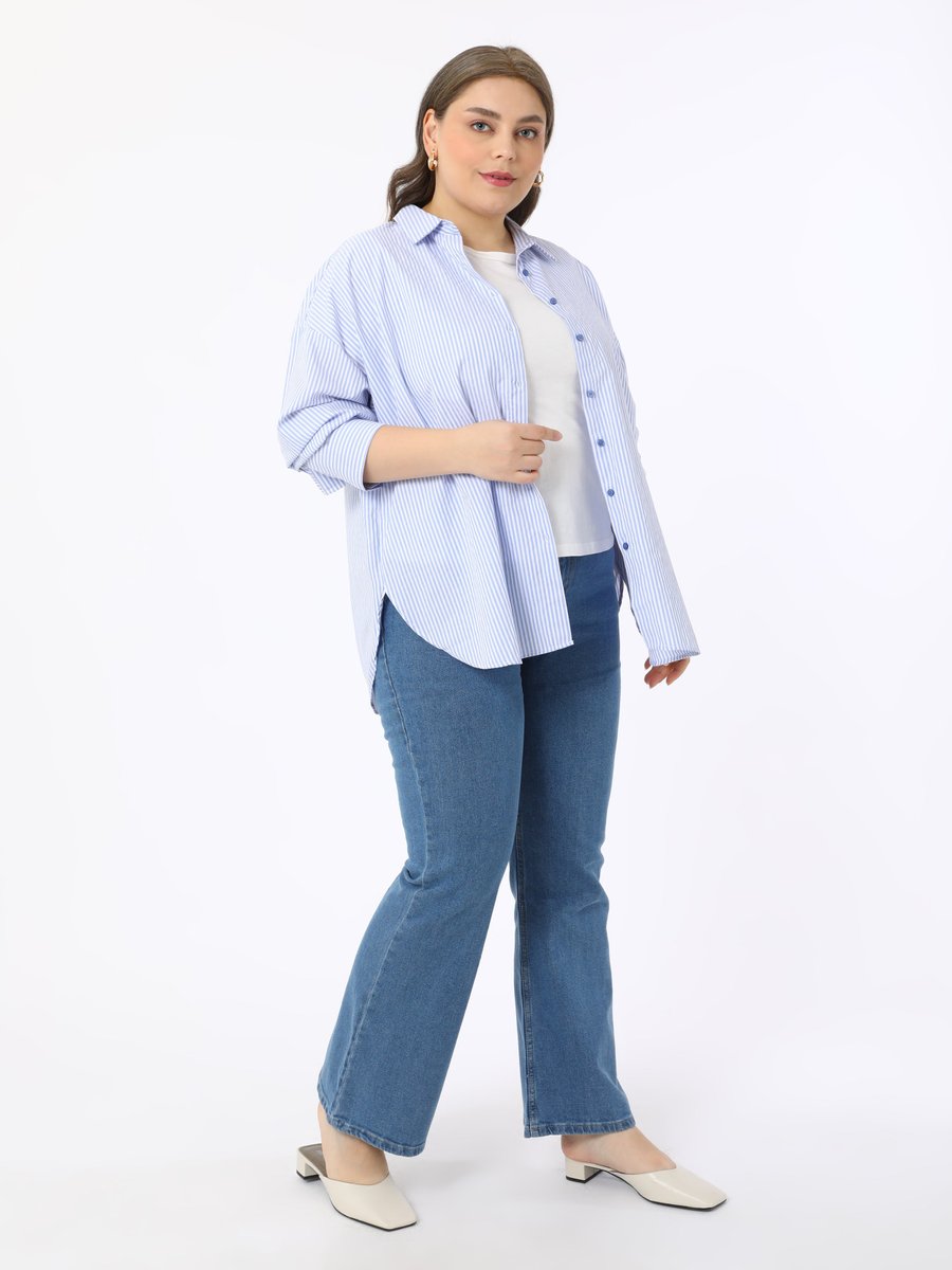 Alia Açık Mavi Büyük Beden Flare Denim Pantolon
