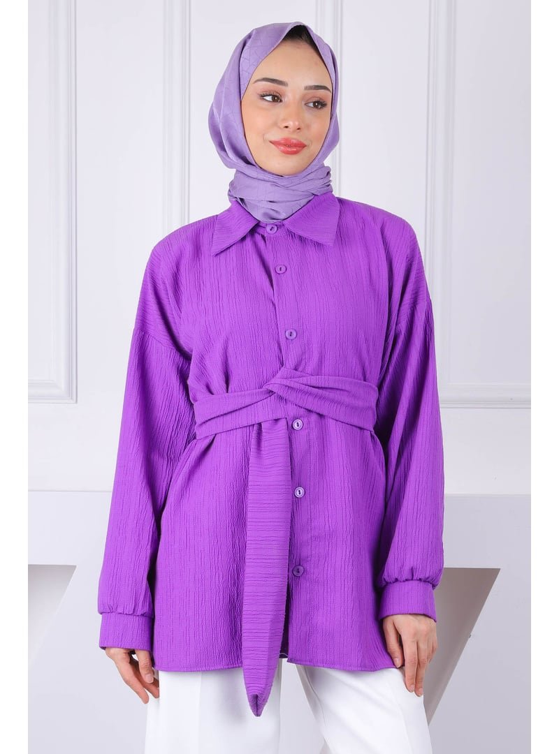 İmaj Butik Mor Kuşak Detaylı Gömlek