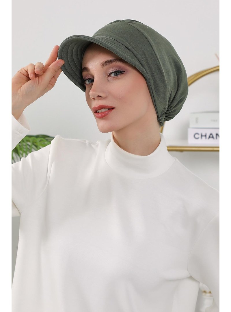 Aisha`s Design 73o Haki Dört Mevsim Kullanıma Uygun Siperlikli Şapka Bone,b