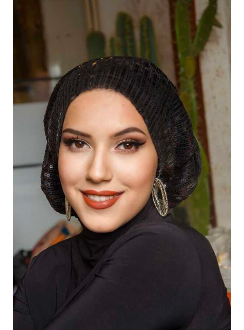 AİŞE TESETTÜR Payetli Çağla Abiye Hazır Türban Bone