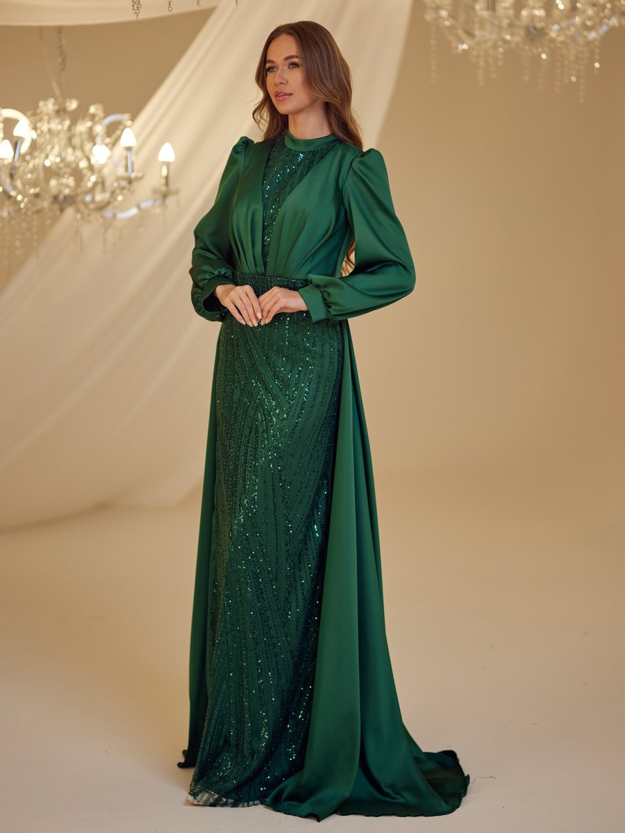 Burak Baran Fashion Zümrüt Yeşili Karya Abiye Elbise